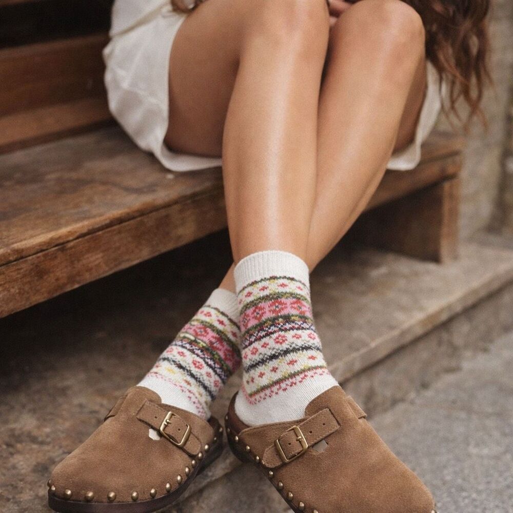 American Trench Women’s Fair Isle Cotton Socks White Size 6–10 Made USA NWT